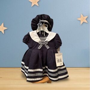 Rare Editions baby girl sailor dress, size 12 months, with hat and diaper cover